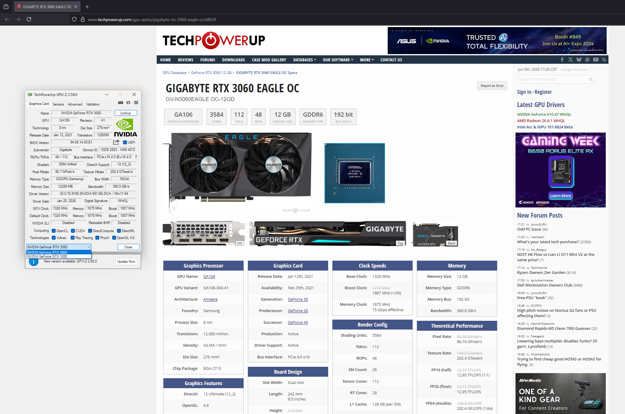 GIGABYTE RTX 3060 EAGLE OC 12 GB specifications